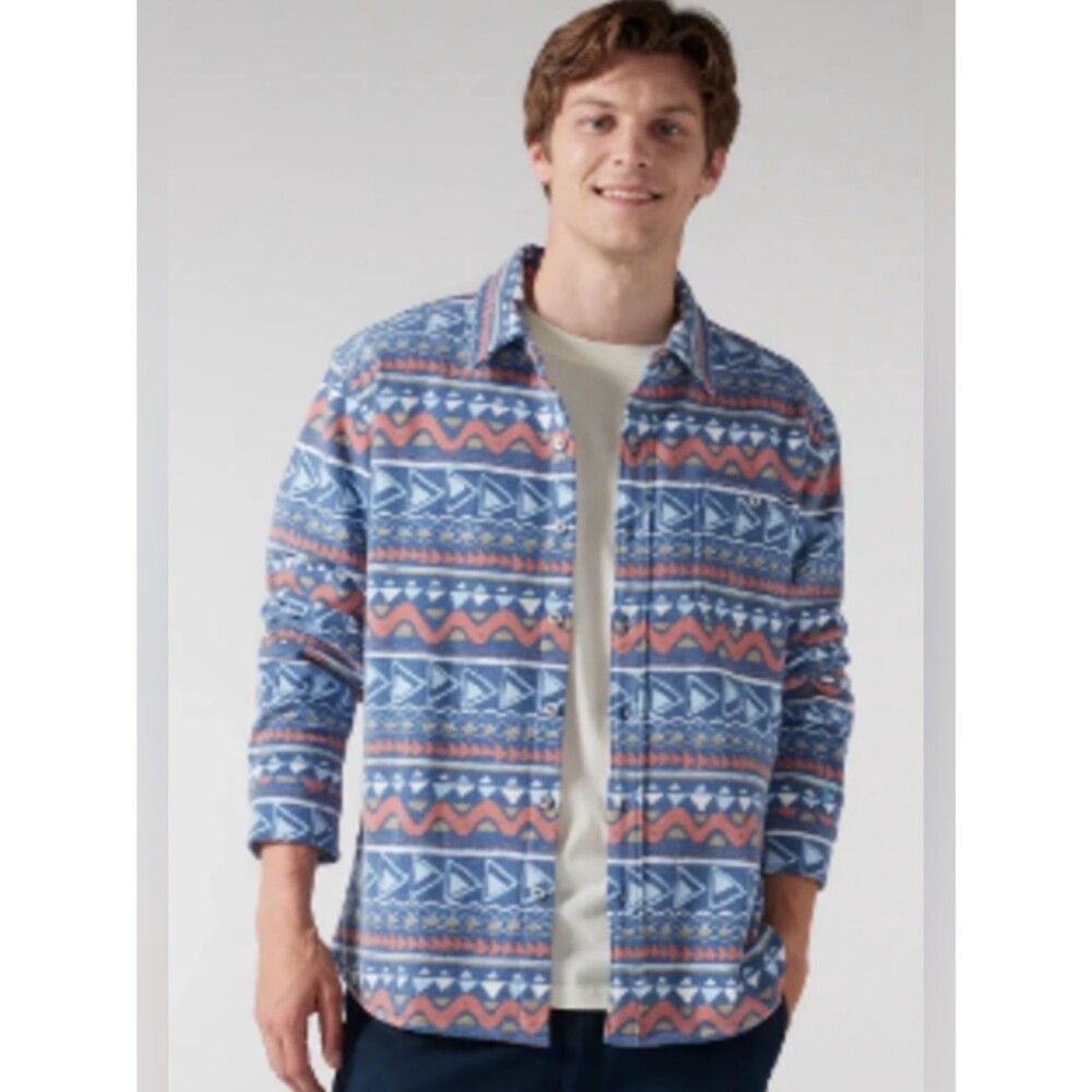 Chubbies The Trail Mix Flannel Over Shirt Regular Fit Aztec Print Button Up M